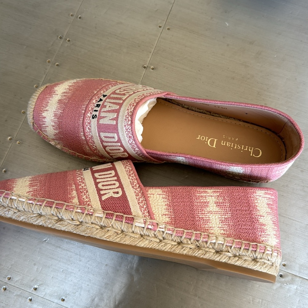 Christian Dior Granville logo espadrille flats linen pink beige sz 37.5 with box - Picture 4 of 10